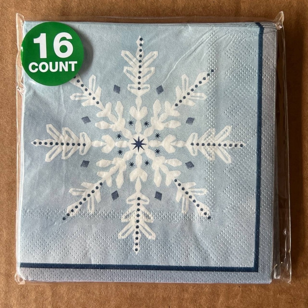 10 Pack Festive Voice Snowflake Beverage Napkins 16 Count 2-Ply 9.84" -160 Total